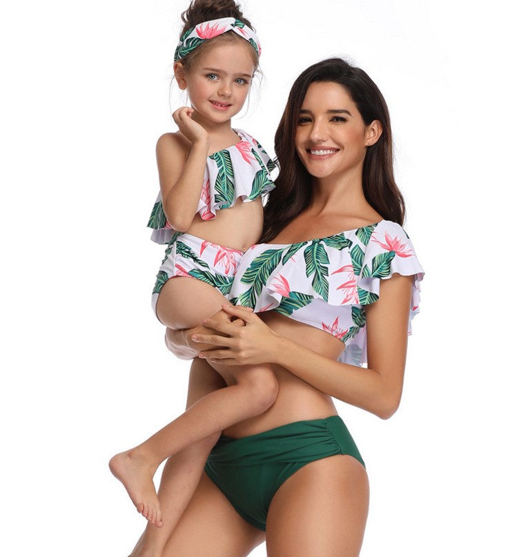 F4733 Mommy and Me Two Pieces Swimwear Bikini Set Girls Swimsuits